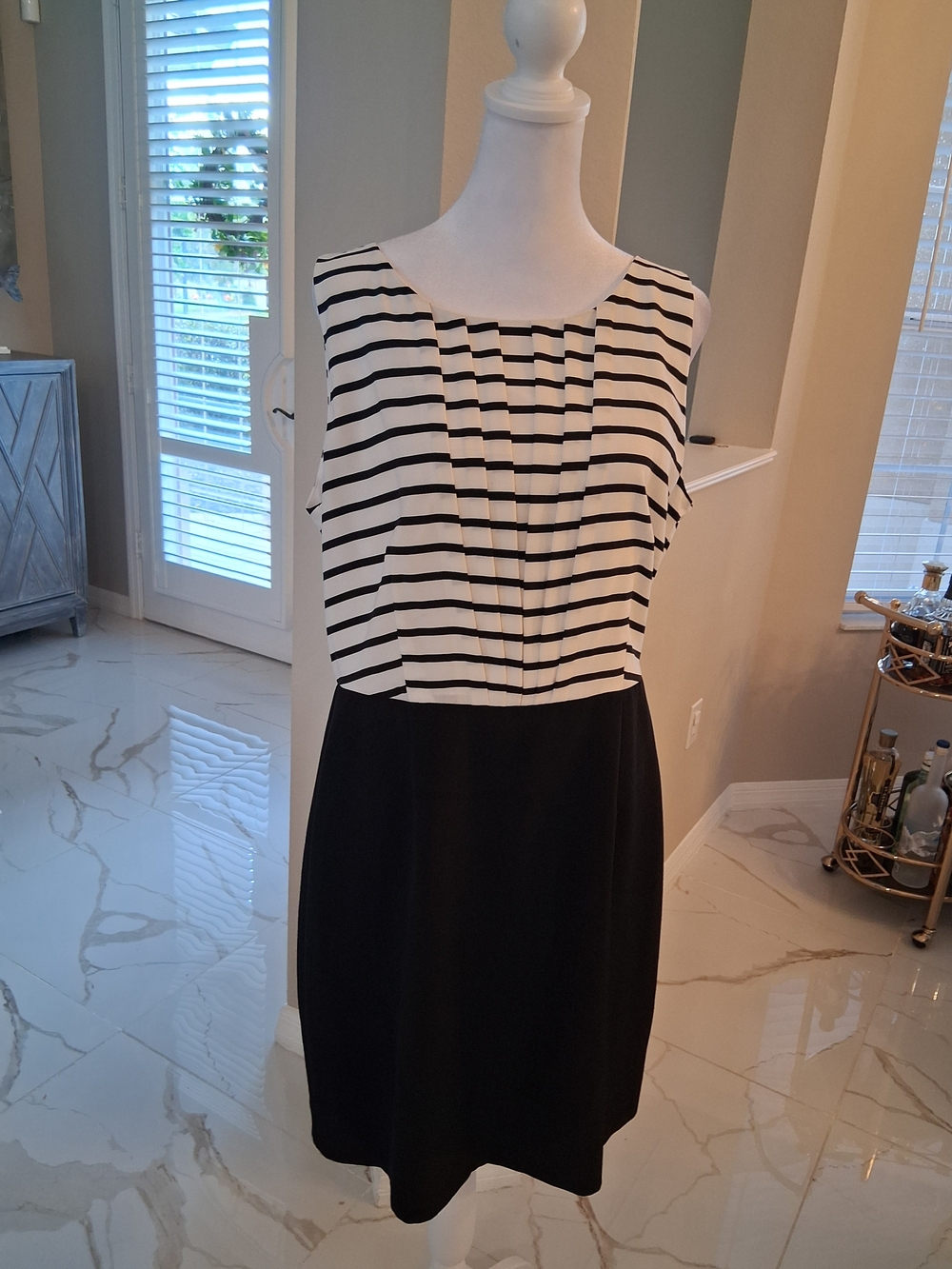 Daniel Cremieux Black & White Pleated Stripe Sheath Dress